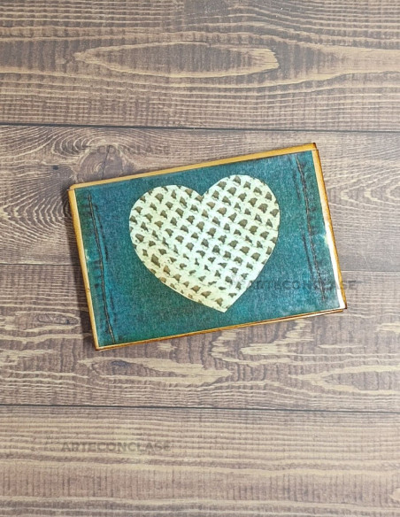 Tarjetero Corazón Vintage Tela vaquera/Ganchillo