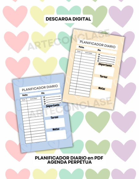 Planificador diario 1 - Colores Pastel - PDF imprimible