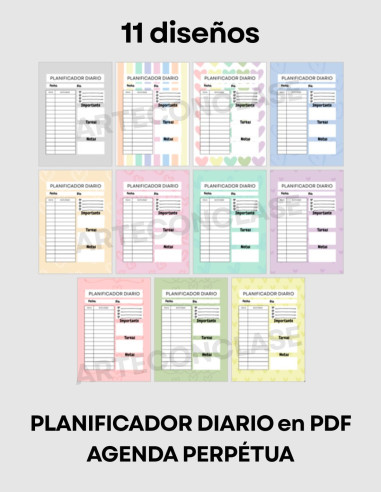 Planificador diario 1 - Colores Pastel - PDF imprimible